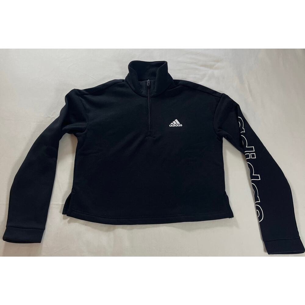 NWT Adidas Women's Essentials Fleece 3-stripe Cropped 1/4 Zip Sweatshirt